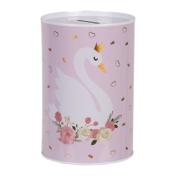 Clayre & Eef Spaarpot Ø 10x15 cm Roze Metaal Zwaan