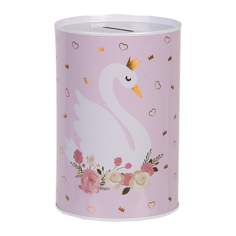 Clayre & Eef Spaarpot Ø 10x15 cm Roze Metaal Zwaan