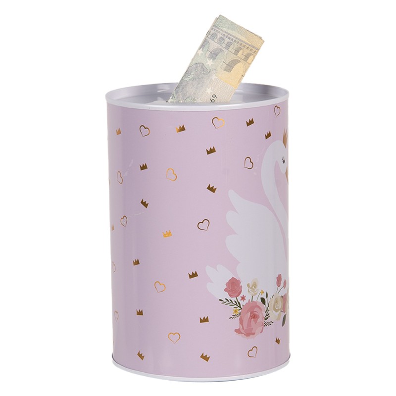 Clayre & Eef Spaarpot Ø 10x15 cm Roze Metaal Zwaan
