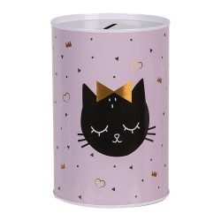 Clayre & Eef Money Box Ø 10x15 cm Pink Metal Cat