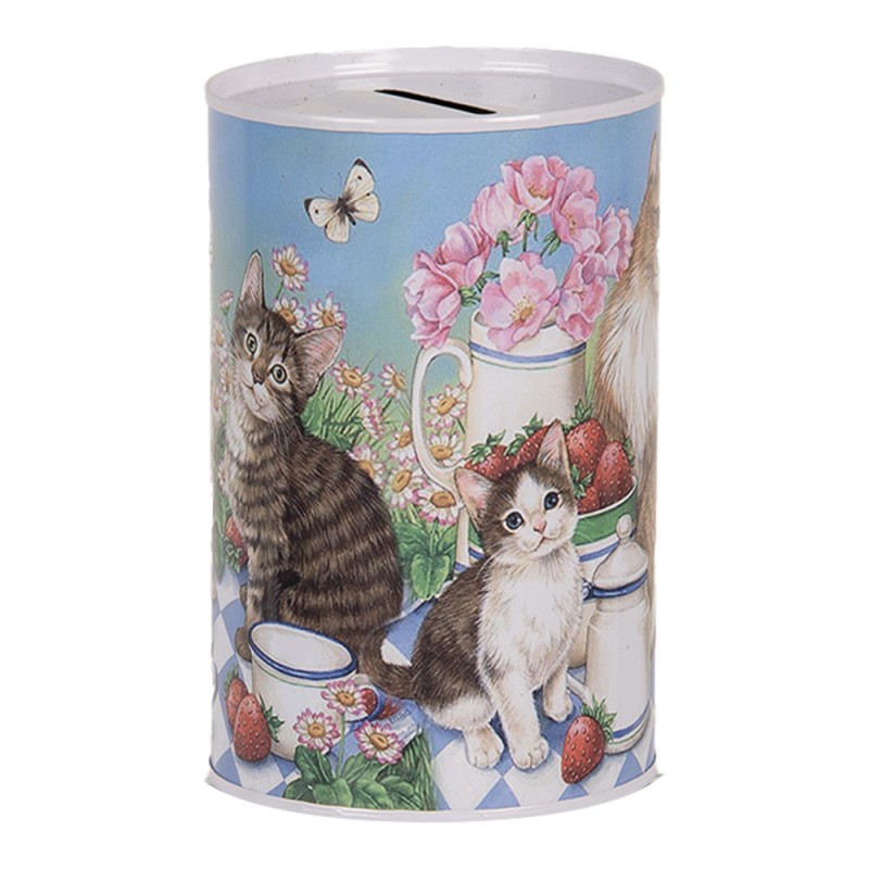 Clayre & Eef Salvadanaio Ø 8x13 cm Blu Metallo Gatto