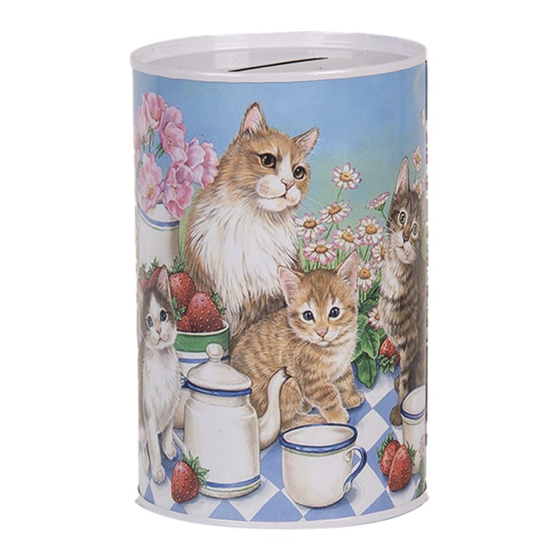 Clayre & Eef Salvadanaio Ø 8x13 cm Blu Metallo Gatto