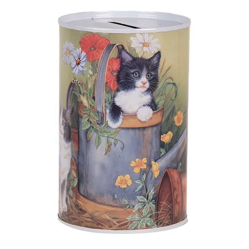 Clayre & Eef Money Box Ø 8x13 cm Green Metal Cat
