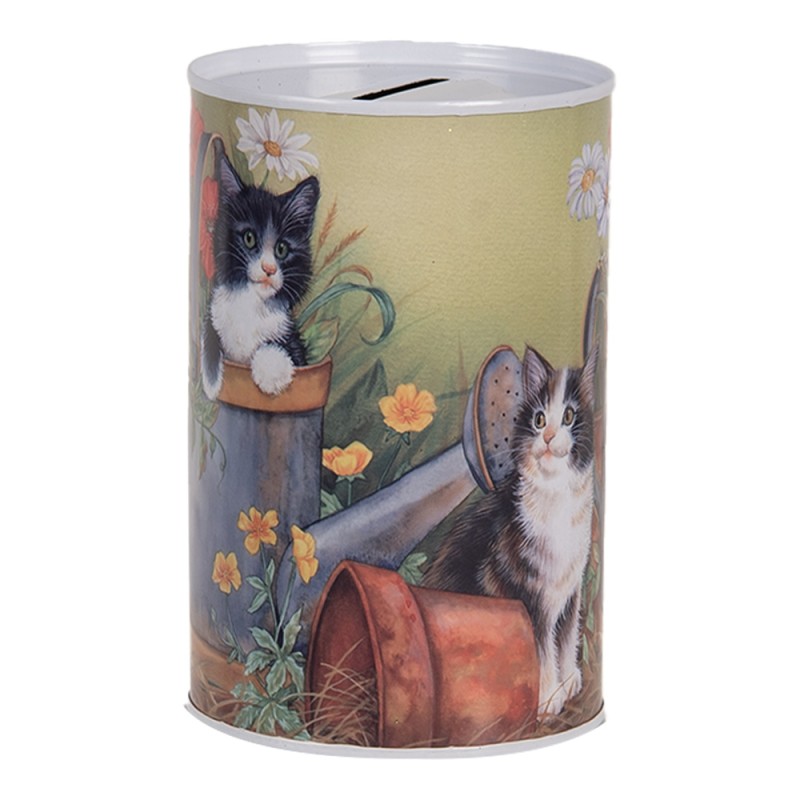 Clayre & Eef Money Box Ø 8x13 cm Green Metal Cat