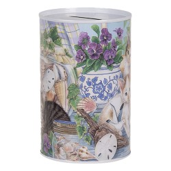 Clayre & Eef Spardosen Ø 8x13 cm Weiß Metall Katze