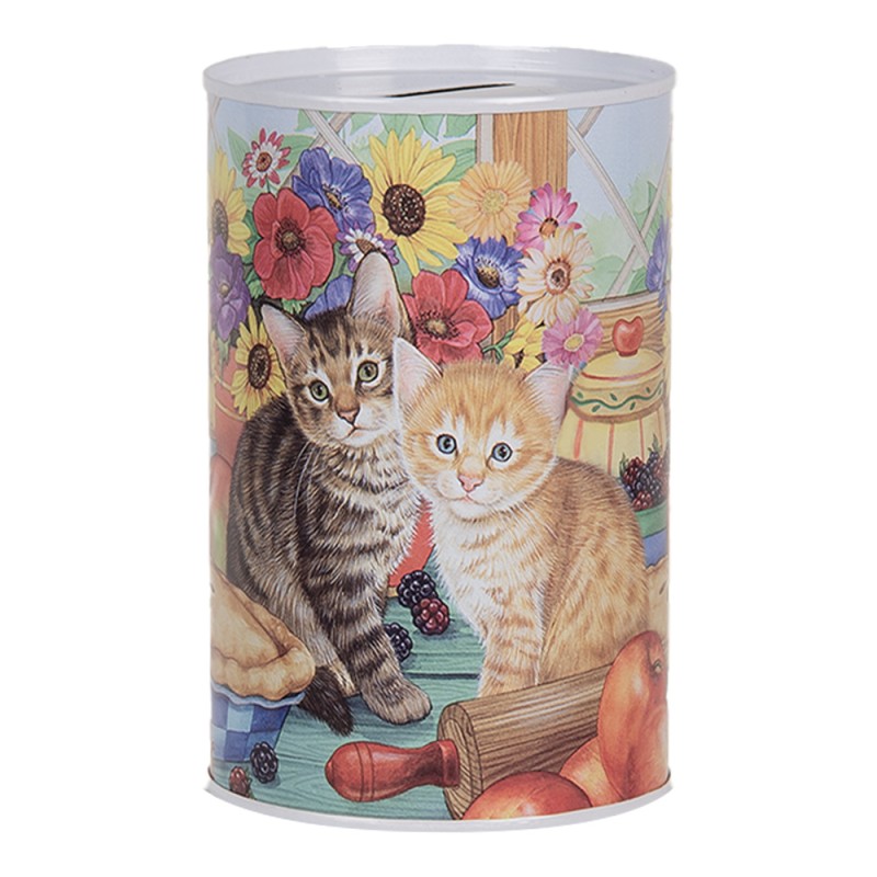 Clayre & Eef Salvadanaio Ø 8x13 cm Blu Metallo Gatto