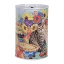 Clayre & Eef Salvadanaio Ø 8x13 cm Blu Metallo Gatto