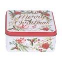 Clayre & Eef Storage tin Set of 3 20x20x8/ 15x15x7/ 12x12x6 cm White Red Metal Merry Christmas