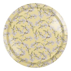 Clayre & Eef Tray Ø 32x2 cm Yellow Metal Round Flowers