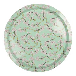 Clayre & Eef Dienblad Ø 32x2 cm Groen Metaal Rond Bloemen