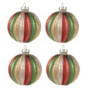 Clayre & Eef Christmas Bauble Set of 4  Ø 8x8 cm Red Green Glass
