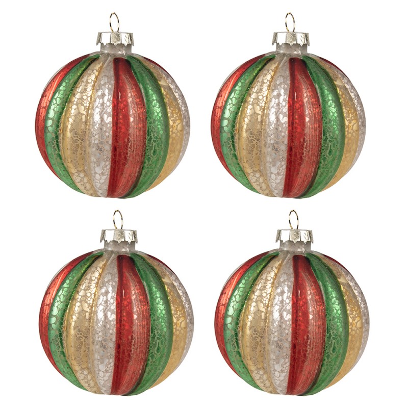 Clayre & Eef Christmas Bauble Set of 4  Ø 8x8 cm Red Green Glass