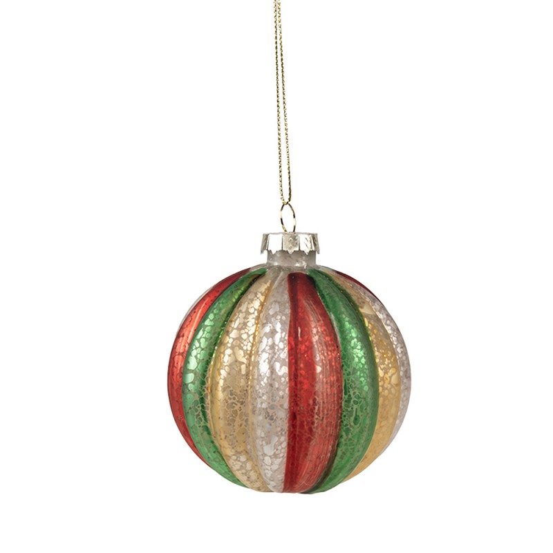 Clayre & Eef Christmas Bauble Set of 4  Ø 8x8 cm Red Green Glass