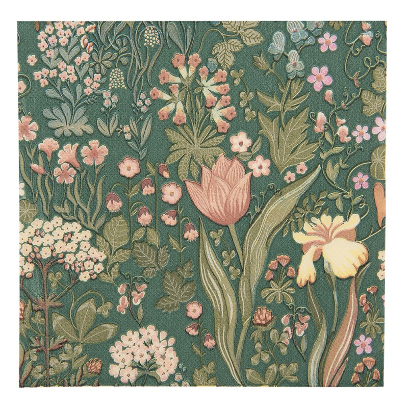 Clayre & Eef Napkins Paper Set of 20 33x33 cm Green Flowers