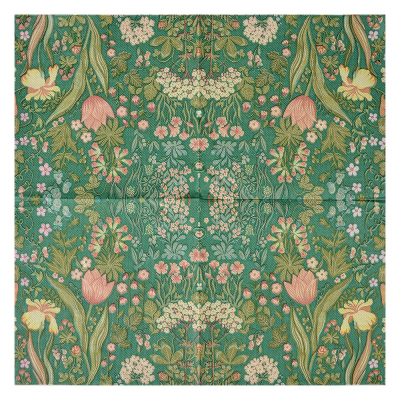 Clayre & Eef Napkins Paper Set of 20 33x33 cm Green Flowers