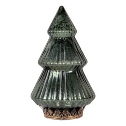 Clayre & Eef Decorazione natalizia con illuminazione a LED Albero di Natale Ø 13x23 cm Verde Vetro