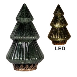 Clayre & Eef Decorazione natalizia con illuminazione a LED Albero di Natale Ø 13x23 cm Verde Vetro