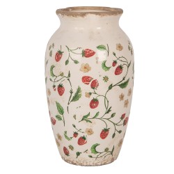 Clayre & Eef Vase Ø 16x27 cm Beige Rot Keramik Erdbeeren