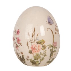 Clayre & Eef Dekoration Ei Ø 10x12 cm Beige Keramik Blumen