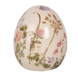 Clayre & Eef Dekoration Ei Ø 7x9 cm Beige Keramik Blumen