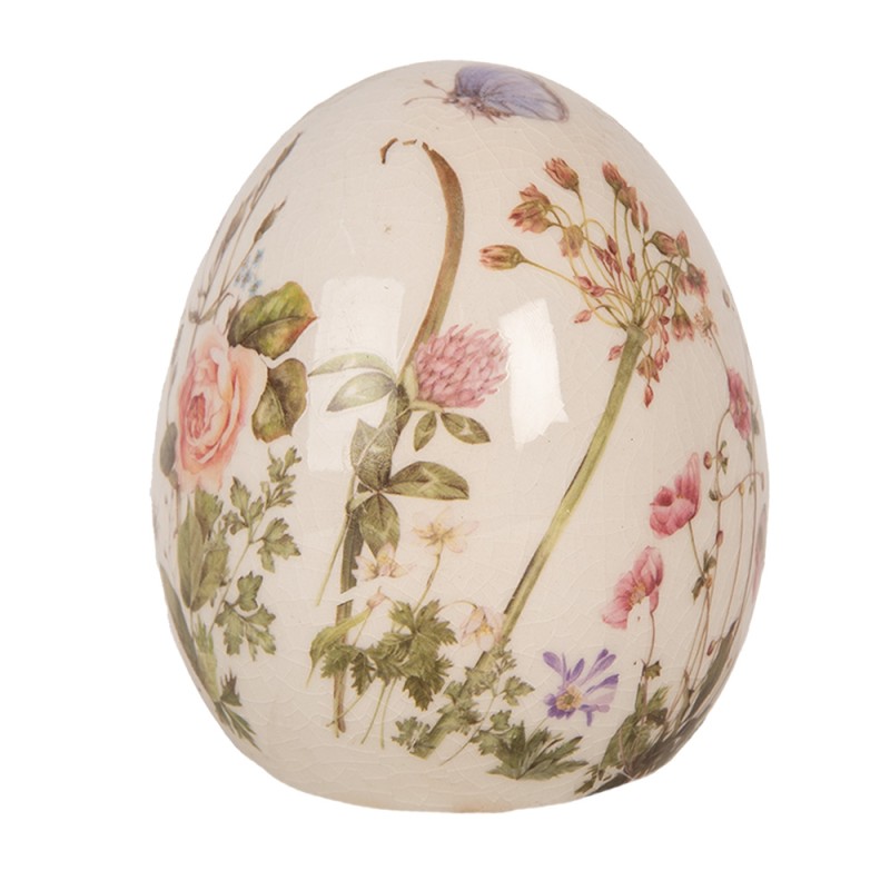Clayre & Eef Dekoration Ei Ø 7x9 cm Beige Keramik Blumen