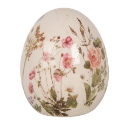 Clayre & Eef Dekoration Ei Ø 7x9 cm Beige Keramik Blumen