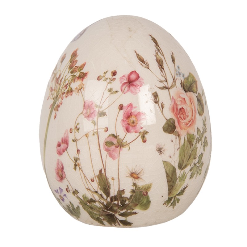 Clayre & Eef Dekoration Ei Ø 7x9 cm Beige Keramik Blumen