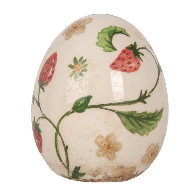 Clayre & Eef Décoration Œuf Ø 7x9 cm Beige Céramique Fleurs
