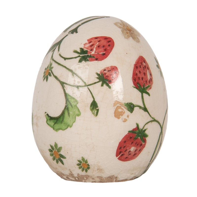 Clayre & Eef Décoration Œuf Ø 7x9 cm Beige Céramique Fleurs