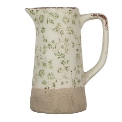 Clayre & Eef Decoratie Kan 16x11x20 cm Groen Beige Keramiek Bloemen