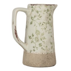 Clayre & Eef Decoratie Kan 16x11x20 cm Groen Beige Keramiek Bloemen