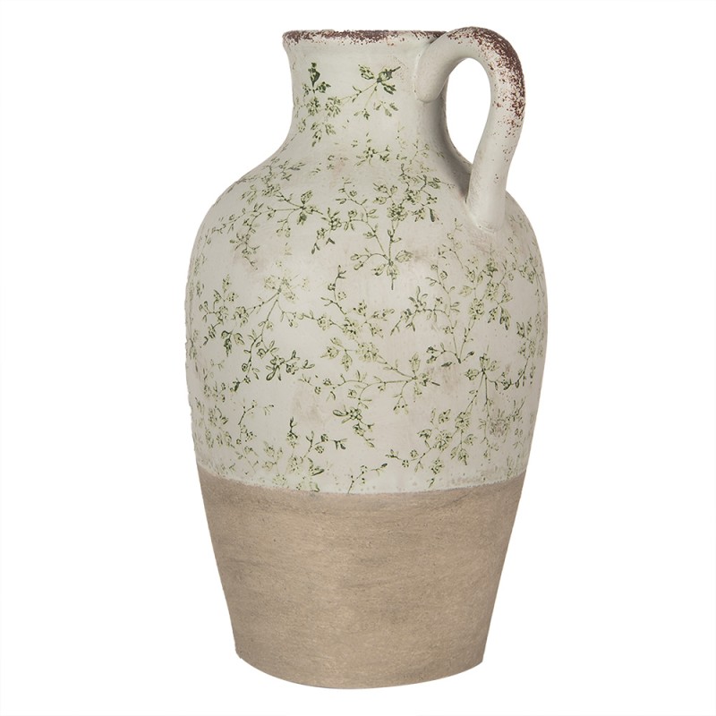 Clayre & Eef Decoration can Ø 30x50 cm Green Ceramic Flowers