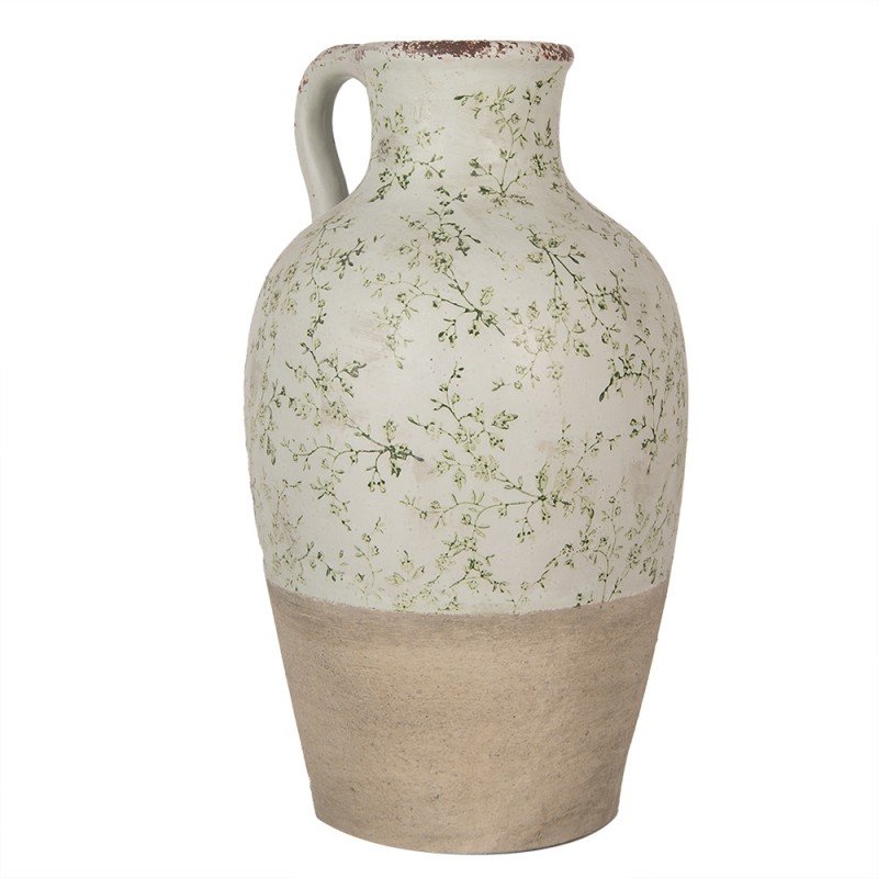 Clayre & Eef Decoration can Ø 30x50 cm Green Ceramic Flowers