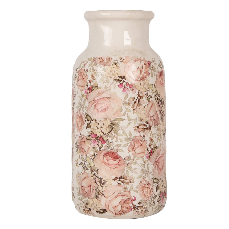 Clayre & Eef Vaso Ø 15x32 cm Beige Ceramica Fiori