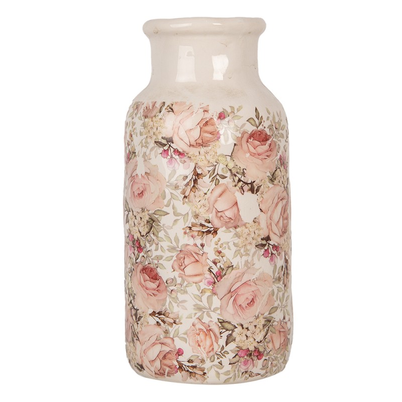 Clayre & Eef Vaso Ø 15x32 cm Beige Ceramica Fiori