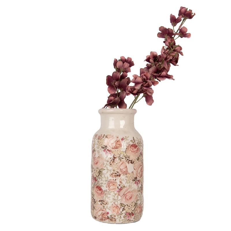 Clayre & Eef Vaso Ø 15x32 cm Beige Ceramica Fiori
