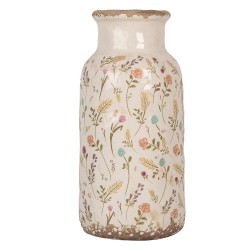 Clayre & Eef Vaas Ø 15x32 cm Beige Keramiek Bloemen