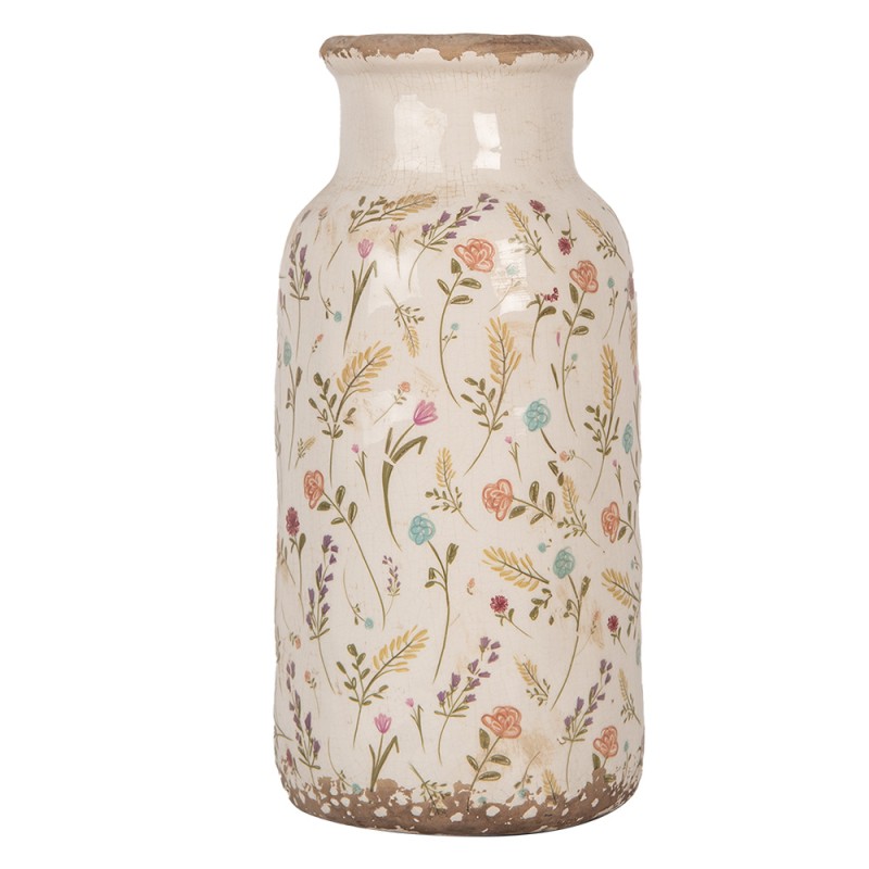 Clayre & Eef Vaas Ø 15x32 cm Beige Keramiek Bloemen