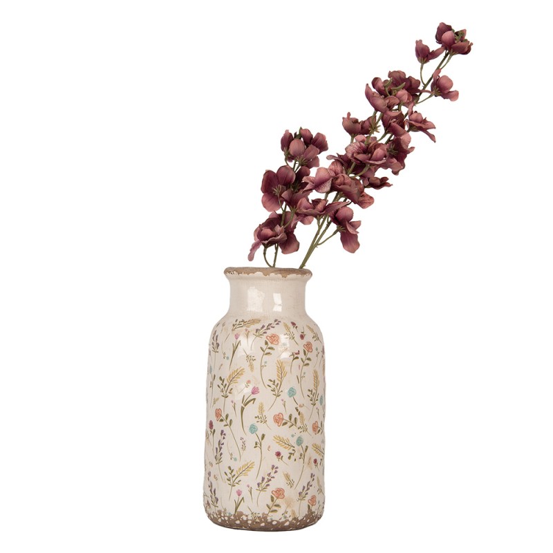 Clayre & Eef Vaas Ø 15x32 cm Beige Keramiek Bloemen