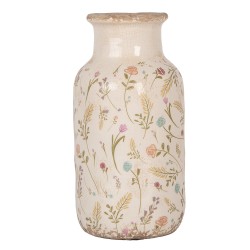 Clayre & Eef Vase Ø 14x26 cm Beige Céramique Fleurs