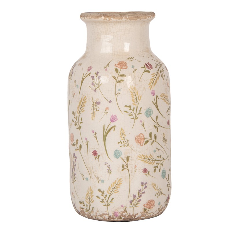 Clayre & Eef Vase Ø 14x26 cm Beige Céramique Fleurs
