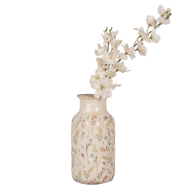 Clayre & Eef Vase Ø 14x26 cm Beige Céramique Fleurs