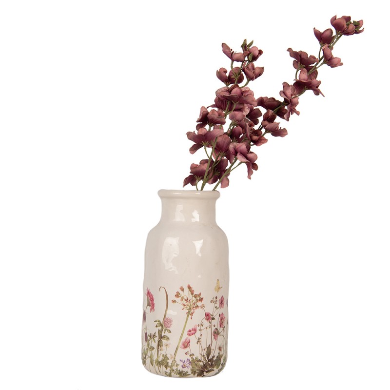 Clayre & Eef Vase Ø 15x32 cm Beige Céramique Fleurs