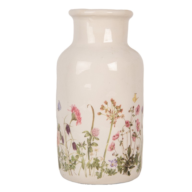 Clayre & Eef Vase Ø 14x26 cm Beige Keramik Blumen