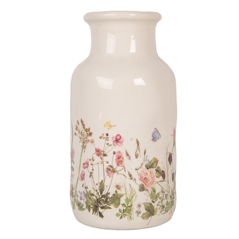 Clayre & Eef Vase Ø 14x26 cm Beige Keramik Blumen