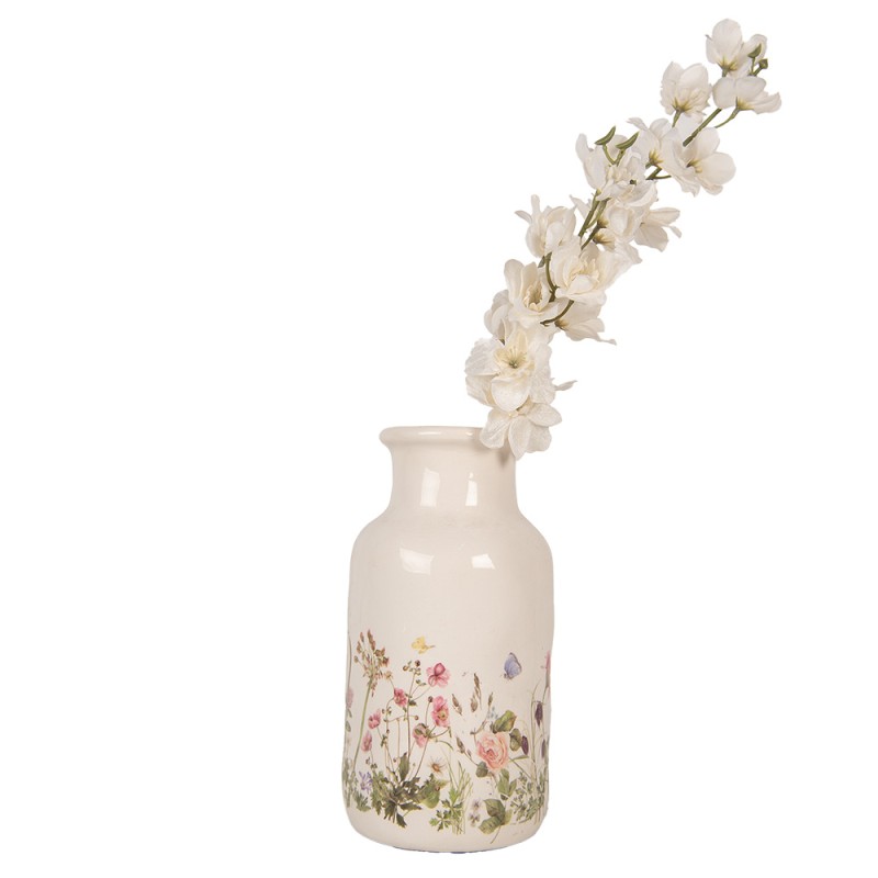 Clayre & Eef Vase Ø 14x26 cm Beige Keramik Blumen