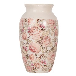 Clayre & Eef Vaas Ø 16x27 cm Beige Keramiek Bloemen