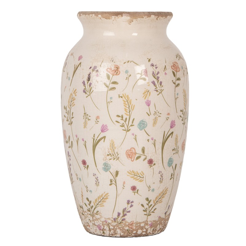 Clayre & Eef Vaas Ø 16x27 cm Beige Keramiek Bloemen