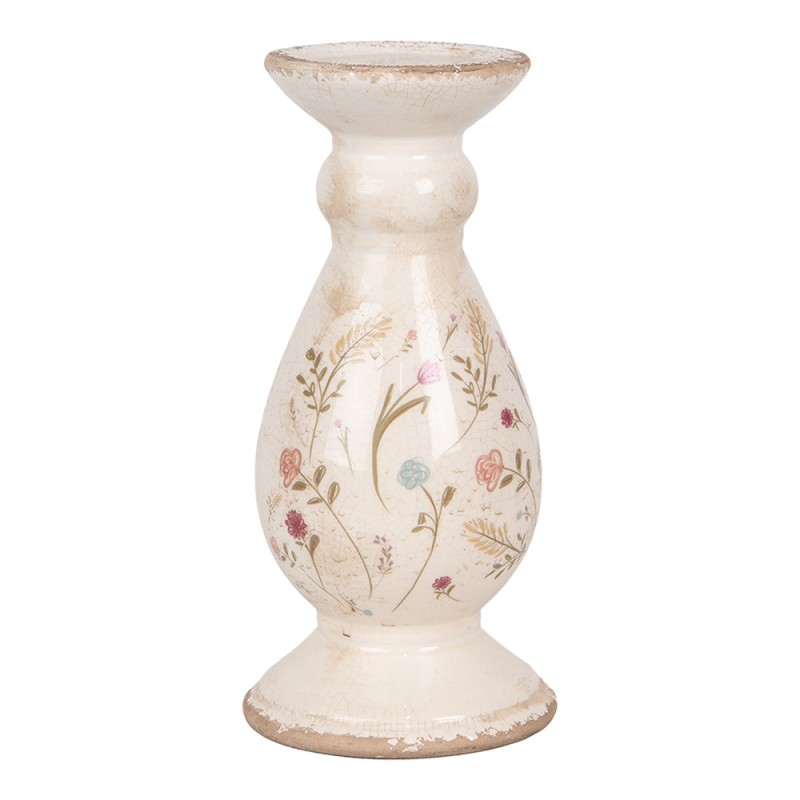 Clayre & Eef Kandelaar Ø 12x26 cm Beige Keramiek Bloemen