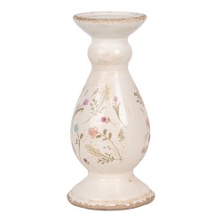 Clayre & Eef Kandelaar Ø 12x26 cm Beige Keramiek Bloemen